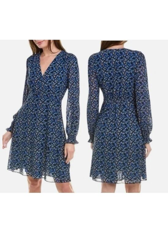 CAbi Dresses & Skirts - CAbi The Ten Dress Womens Large V-Neck Blue Floral Long Sleeve Lined #5772